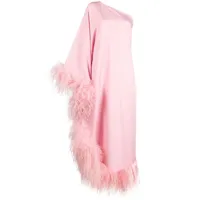 taller marmo robe longue bordée de plumes ubud à une épaule - rose