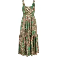 la doublej robe mi-longue capri à fleurs - vert