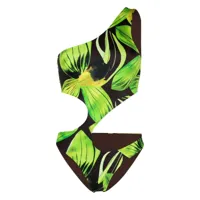 louisa ballou maillot de bain asymétrique à imprimé végétal - noir