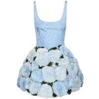 oscar de la renta robe courte à fleurs appliquées - bleu
