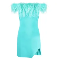 giuseppe di morabito robe courte bordée de plumes à épaules dénudées - bleu