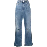 stella mccartney jean droit à détails de zips - bleu