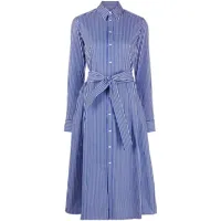 polo ralph lauren robe-chemise rayée à taille ceinturée - bleu