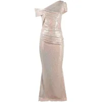 talbot runhof robe longue asymétrique à sequins - rose