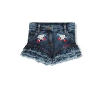 monnalisa short en jean à fleurs brodées - bleu