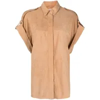 dondup chemise en cuir à manches courtes - marron