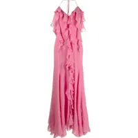 blumarine robe longue en soie mélangée à volants - rose
