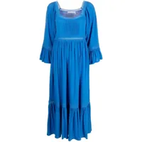 see by chloé robe mi-longue en coton à broderies - bleu