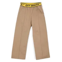 off-white kids pantalon droit à taille à logo - marron