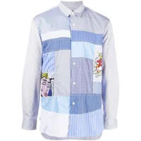 junya watanabe man chemise rayée à design patchwork - bleu