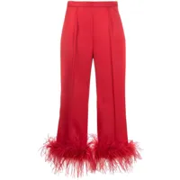 styland pantalon bordé de plumes à taille haute - rouge
