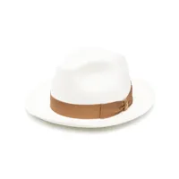 borsalino chapeau à ruban en paille tressée - blanc