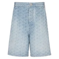 balmain short en jean à motif monogrammé - bleu