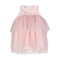 miss blumarine robe superposée en tulle à logo strassé - rose
