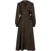 polo ralph lauren robe mi-longue en satin à design portefeuille - marron