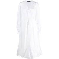 polo ralph lauren robe mi-longue froncée à détail noué - blanc