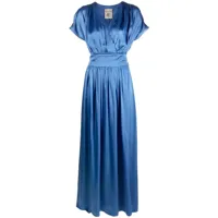 semicouture robe longue drapée à fini satiné - bleu