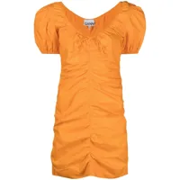 ganni robe courte à manches bouffantes - orange