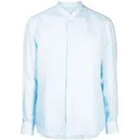 120% lino chemise en lin à col montant - bleu