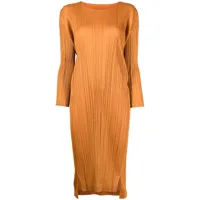 pleats please issey miyake robe mi-longue à design plissé - orange