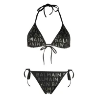 balmain bikini à logo imprimé - noir