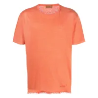 alanui t-shirt en lin à bords francs - orange