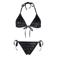 balmain bikini à logo imprimé - noir