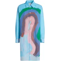 marni robe-chemise à effet taches de peinture - bleu