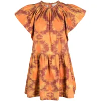 ulla johnson robe mi-longue en coton à effet tie-dye - orange