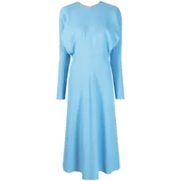 victoria beckham robe mi-longue à manches drapées - bleu
