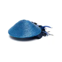 saint laurent pre-owned chapeau tressé à détails de plumes (années 1970) - bleu