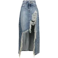vetements jupe longue en jean à effet usé - bleu