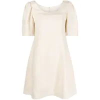chloé robe courte en lin à coupe évasée - blanc