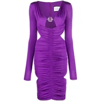 philipp plein robe mi-longue froncée à plaque logo - violet