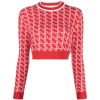 patou pull en laine mérinos à logo en jacquard - rouge