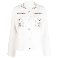 barrie veste en jean à ornements en cristal - blanc