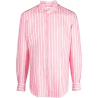 mazzarelli chemise rayée en lin à manches longues - rose
