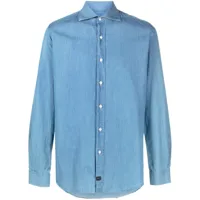 fay chemise en jean à col italien - bleu
