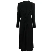 yohji yamamoto robe mi-longue en soie à fronces - noir