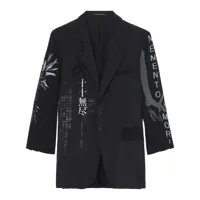 yohji yamamoto chemise en soie à imprimé graphique - noir