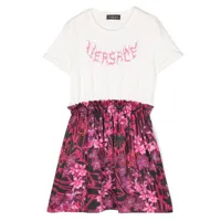 versace kids robe t-shirt superposée à imprimé logo - rose