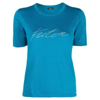 kiton t-shirt en maille fine à logo en jacquard - bleu