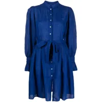 120% lino robe-chemise à boutonnière - bleu