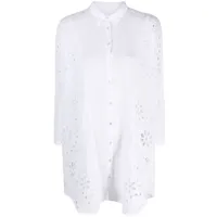 120% lino chemise à fleurs brodées - blanc