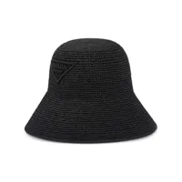 prada chapeau en raphia à plaque logo - noir