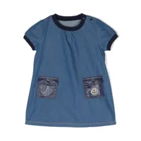moncler enfant robe en jean à poches à logo - bleu