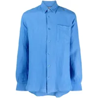 vilebrequin chemise en lin caroubis à manches longues - bleu