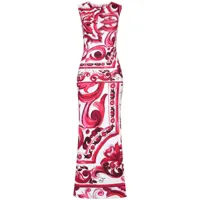 dolce & gabbana robe longue en soie à imprimé majolica - rouge