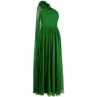 elie saab robe longue asymétrique à fleurs - vert