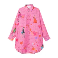 az factory robe-chemise en soie à imprimé graphique - rose